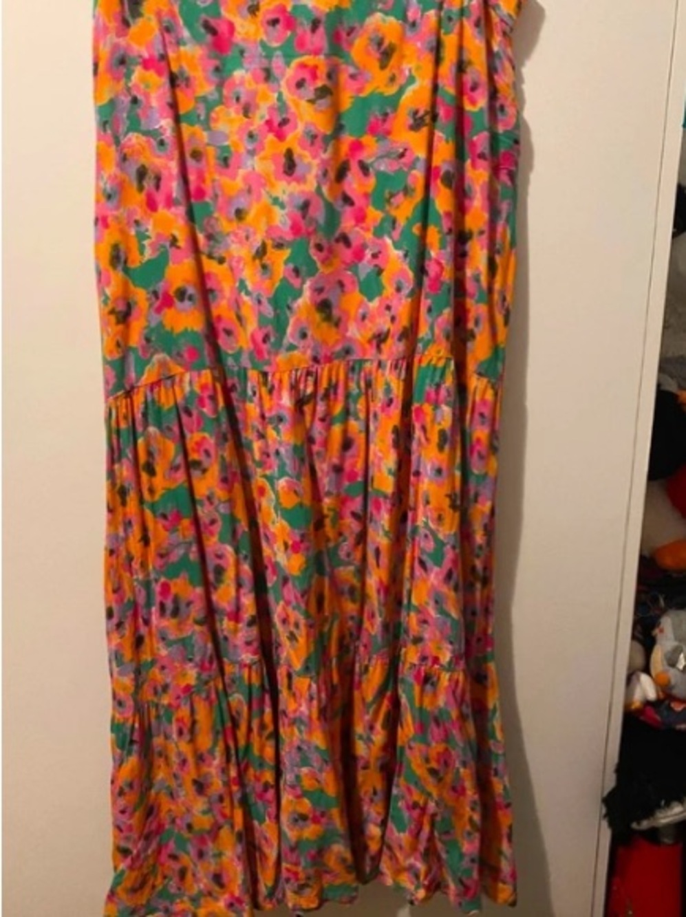 Monki Bright Floral Tiered Maxi Skirt In Yellow, Pink & Green